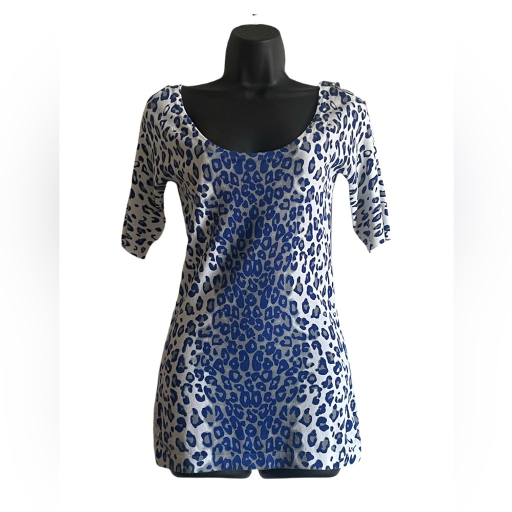 Cache Scoop Neck Leopard Print Sweater